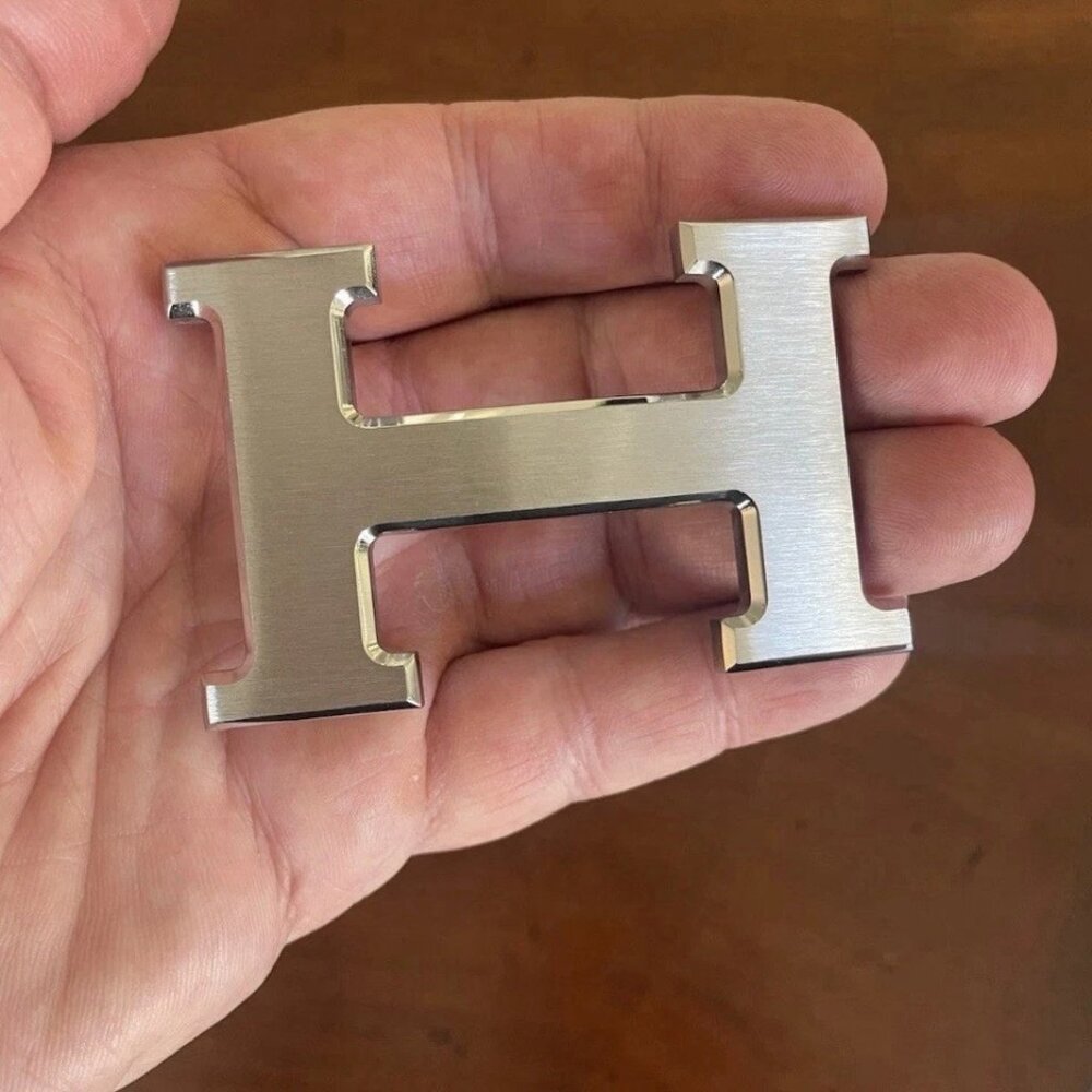 HERMES 38MM H Logo Design Silver Tone Metal Belt Buckle